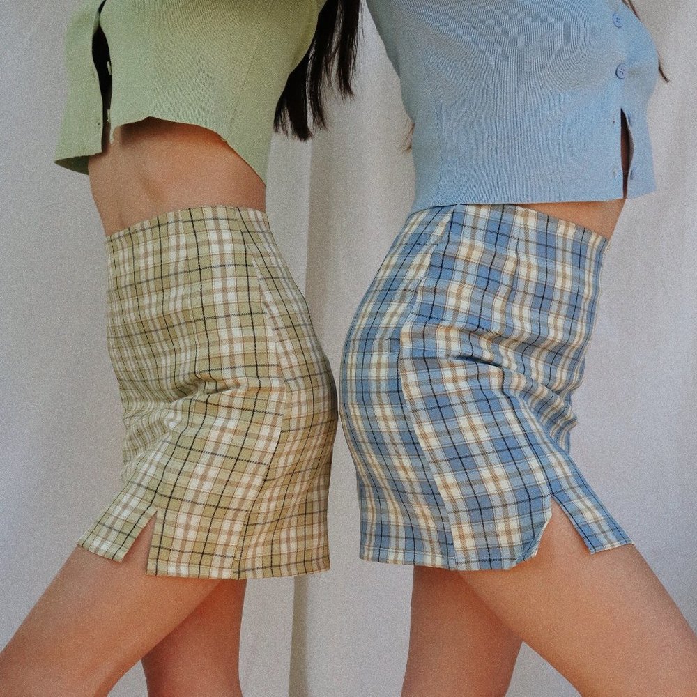 90's Girl Plaid Mini Skort (Green)